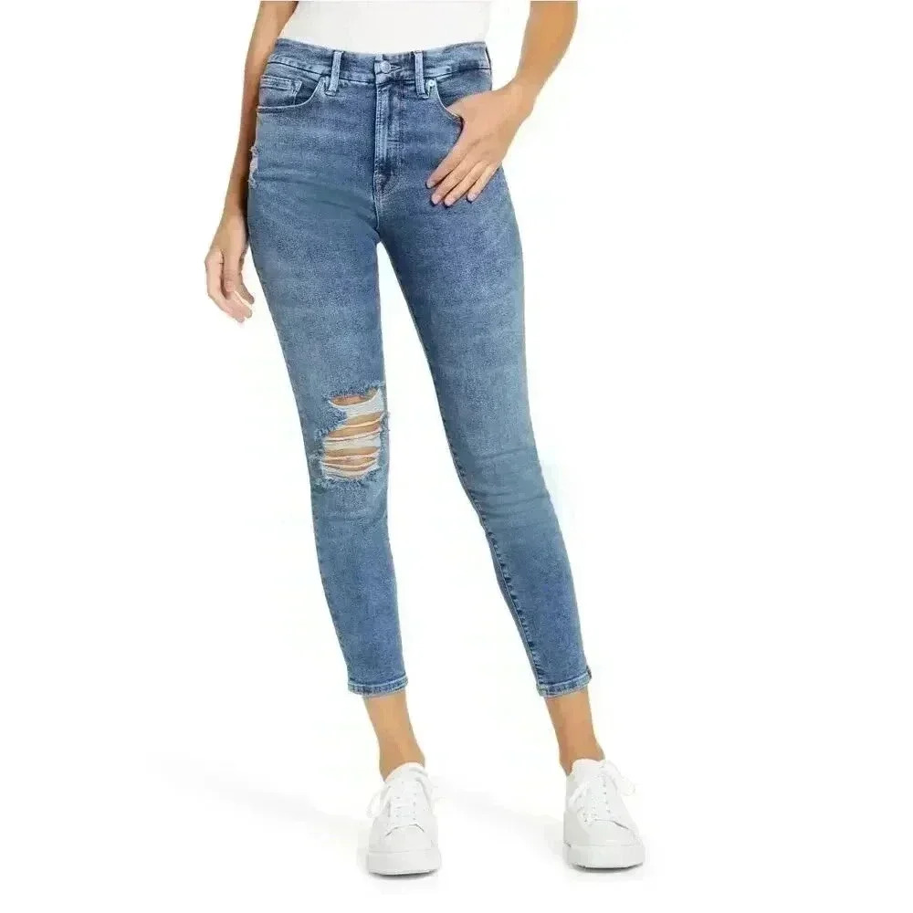 Good American Good Legs Ripped Skinny Jeans Size 24